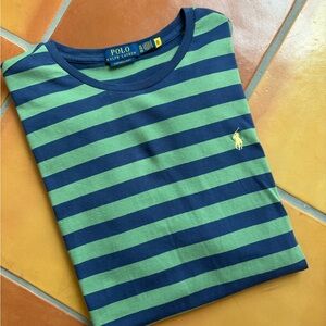 Ralph Lauren Navy and Green Striped Tee polo Ralph Lauren tee shirt XL